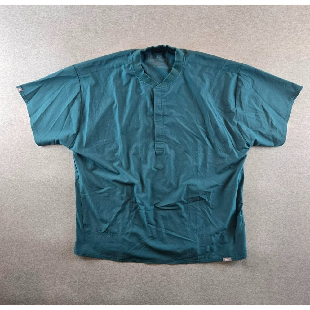 Figs Womens Dahra Turquoise Button Henley Boxy Relaxed Fit Scrub‎ Top Size XL